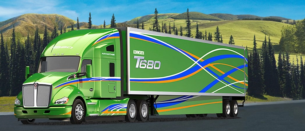 Green Kenworth T680 for Sale on the road