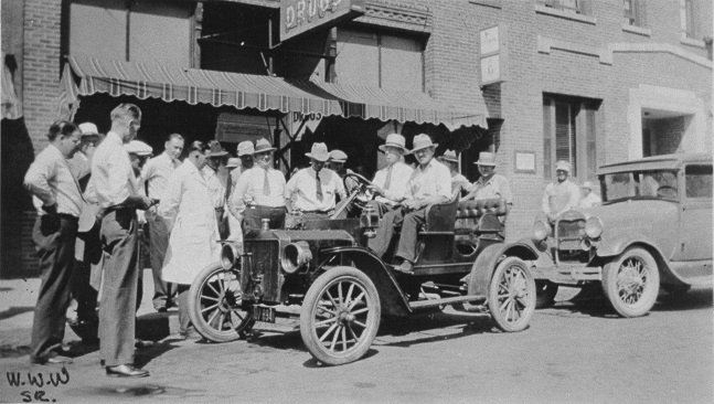Man from Wallwork Truck in the old car